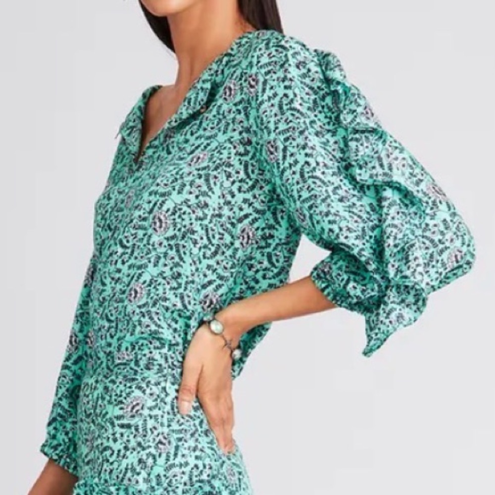 Ruffle-sleeve silk Figue blouse